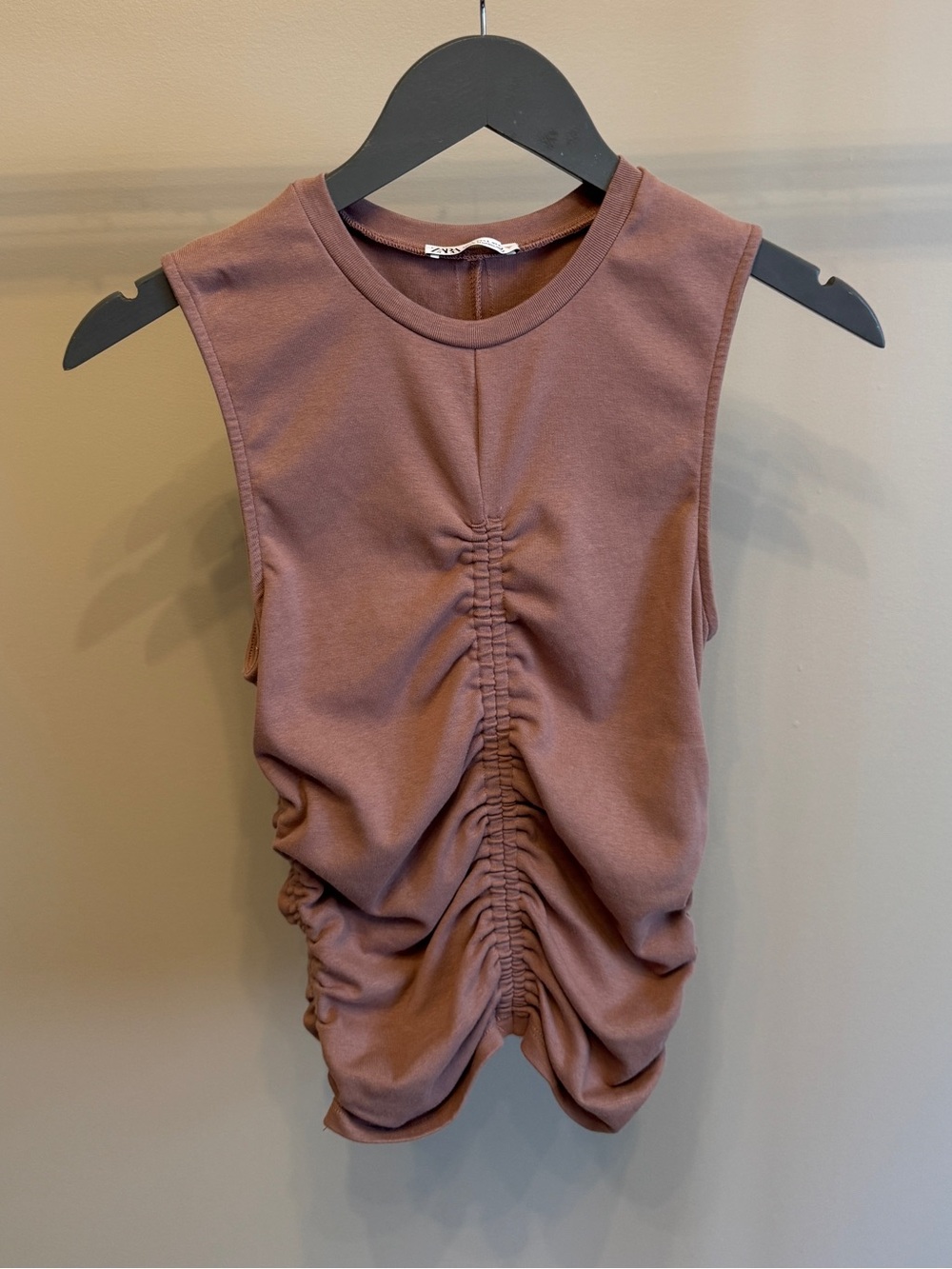 Zara Ruched Sleeveless Tank Top | Mauve | Size Large
